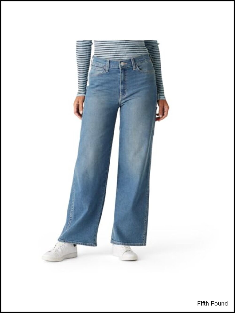Wide Leg Mid-Rise Stretch Denim Jeans Relaxed Fit 30.5 Inseam